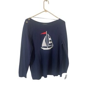 New Charter Club XXL Sailboat Nautical Sweater Regatta Preppy Cotton Blend